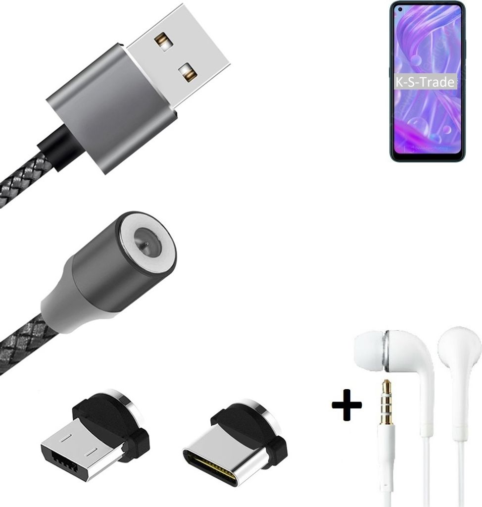 K-S-Trade Hochwertiges Magnet-Lade-kabel Sync-Kabel Daten-Kabel + Kopfhörer für HiSense Infinity H50 Lite mit USB-Typ-C-Anschluss und
