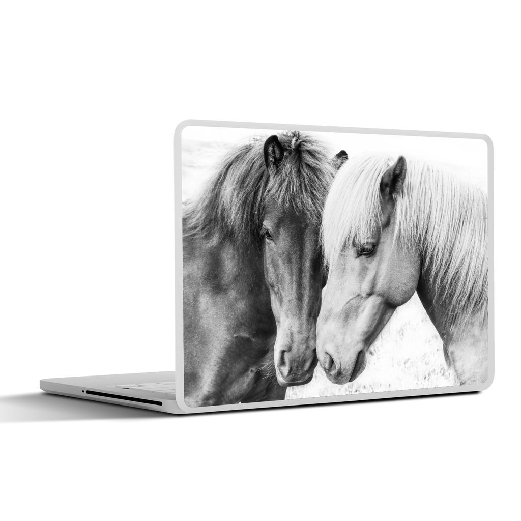 MuchoWow Laptop Aufkleber Sticker Cover Pferde - Tiere - Schwarz und weiß - Natur 32.5x23.5 cm - Sticker für Laptop - Selbstklebend