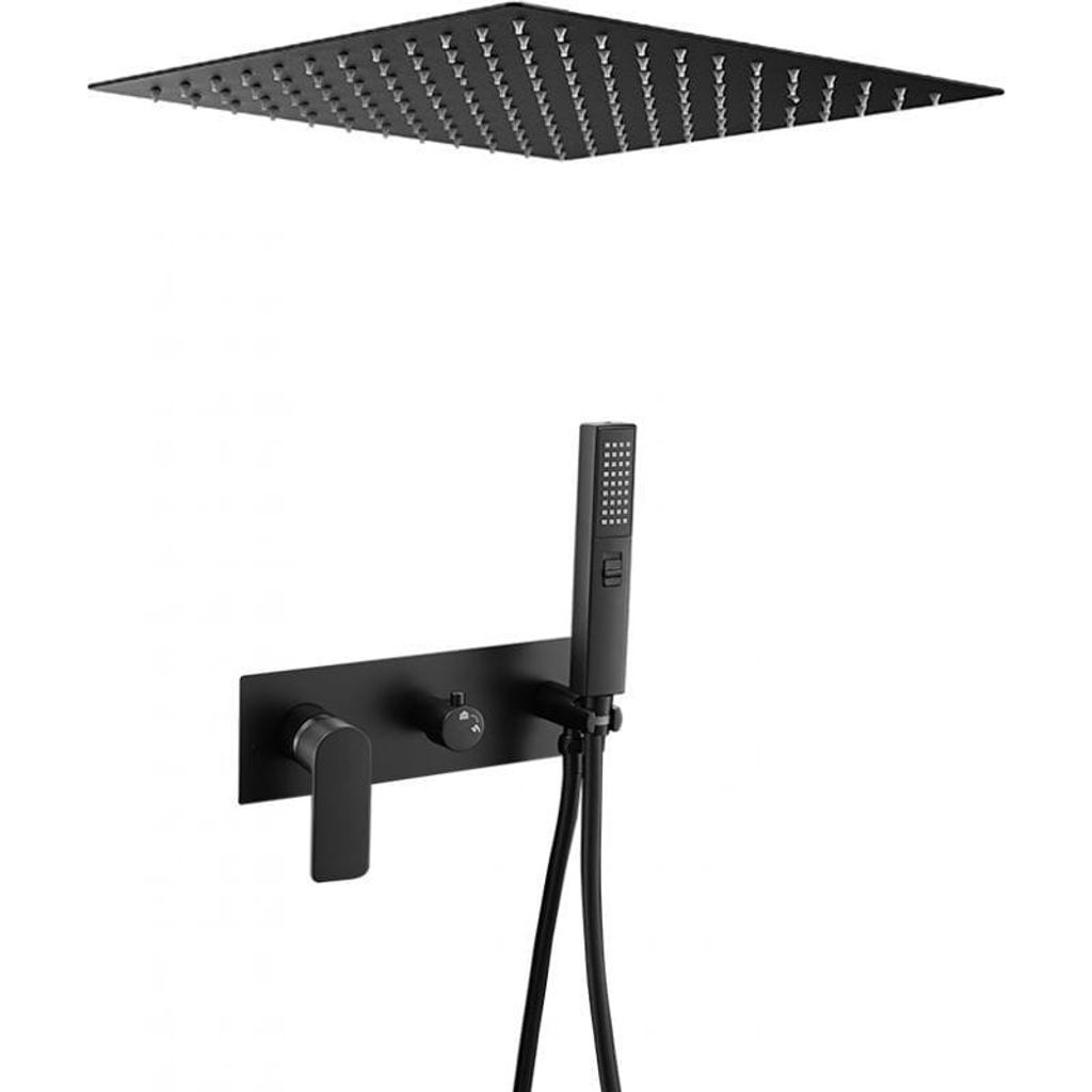 Gotonovo Decken-Duschsystem, 30,5cm Regendusche & Handbrause, Mattschwarz, Messing, Mit Druckausgleich