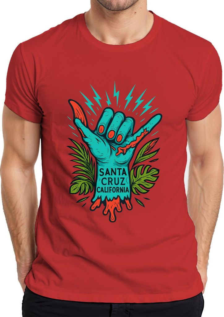 Santa Cruz California Shaka Zombiehand Tropisch Vintage Skate Herren T-Shirt, Rot, XL