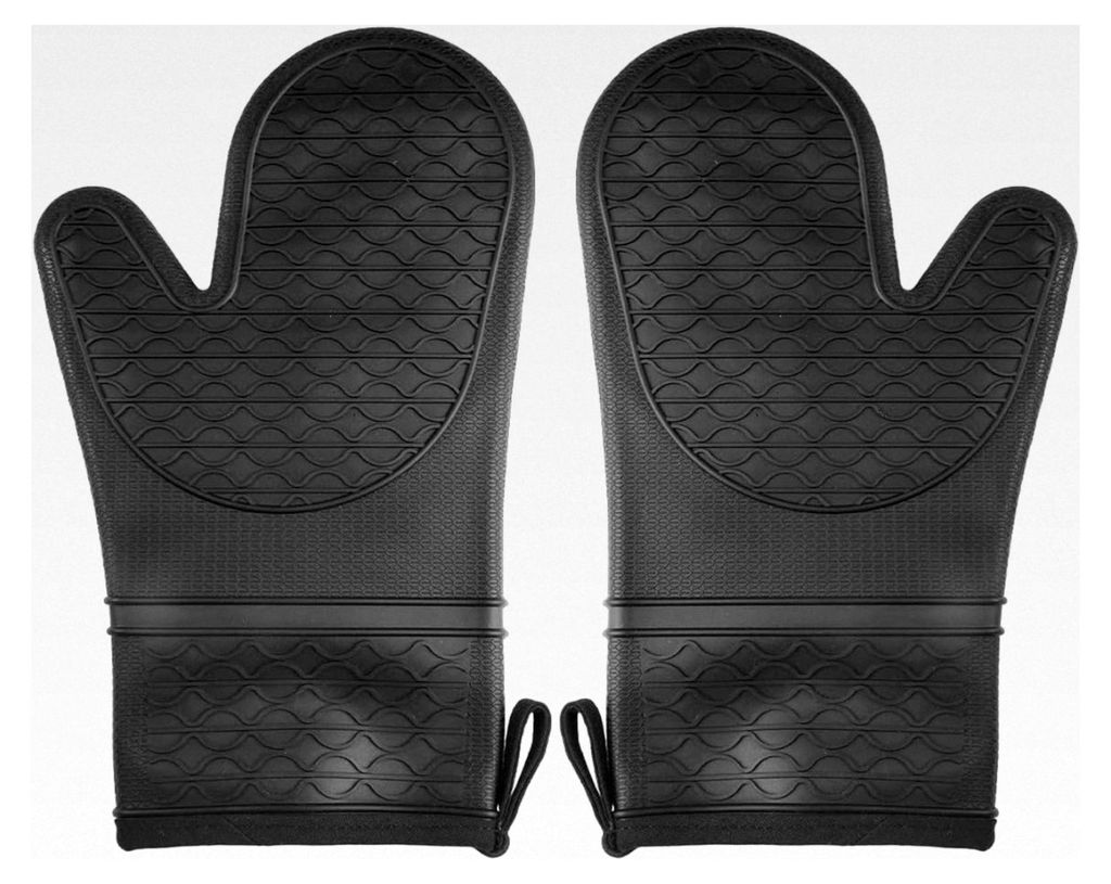 2er Set Rutschfeste Silikon-Ofenhandschuhe, Hitzebeständig Bis 250°C, 30 cm Lange, Schwarze Handschuhe Mit Weichem Baumwollfutter, Robuste Siliko...