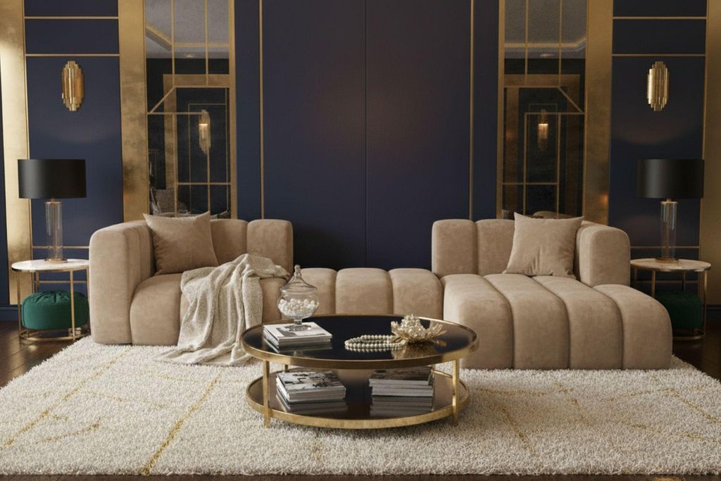 Kaiser Möbel Ecksofa L-Form Grand L 319 cm, Veloursstoff Salvador, Beige, Rechts