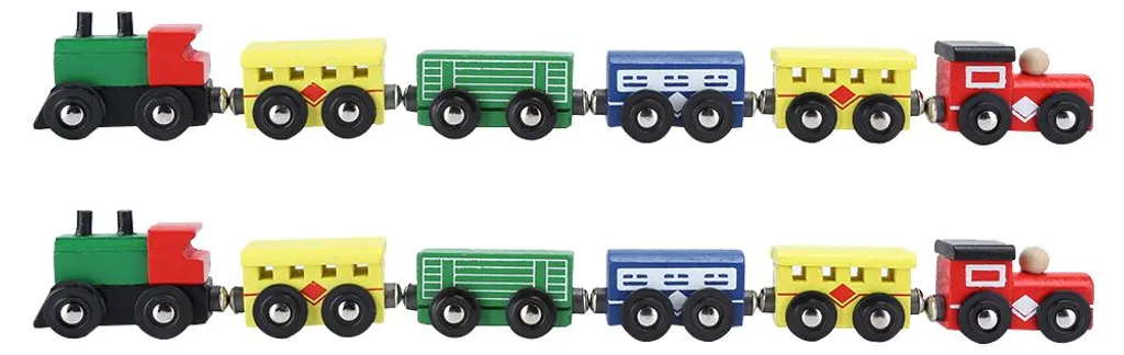 2 Sets de Petits Trains Miniatures en Bois - Blocs de Construction DIY