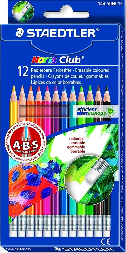 Farbstift Noris Club 12 Farben mit Tipradierer Packung mit 10 Stück