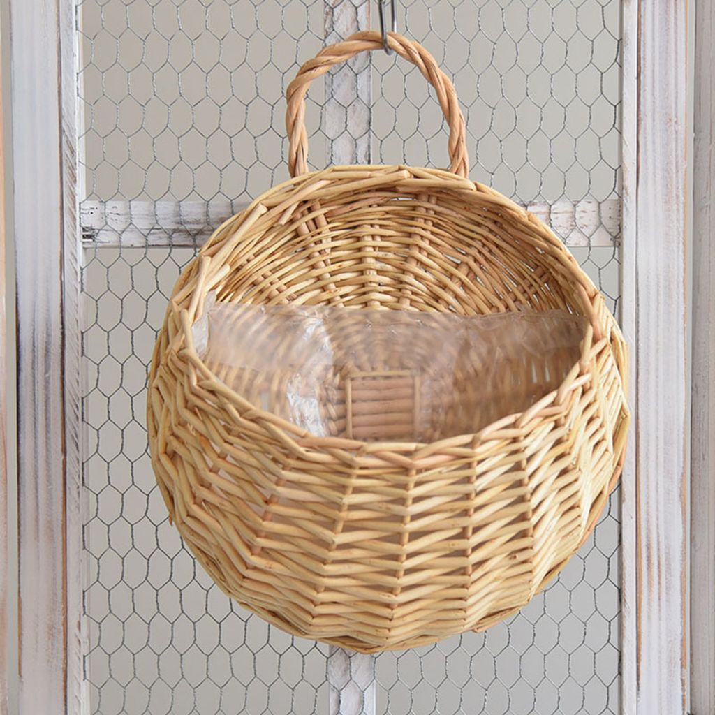 1 Set Blumenkorb handgefertigtes Weben mit Multifunktionsfunktion Rattan Wandzaun hängender Topfpflanzen Halter für Garten-Beige ,Größen:M