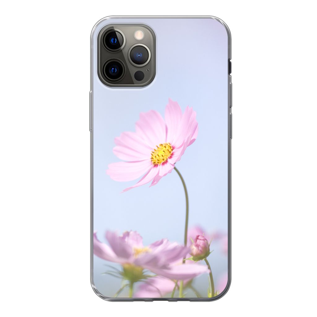 MuchoWow Handyhülle Schutzhülle Hülle für iPhone 12 Pro Blumen - Rosa - Draußen - Natur Silikon Softcase Handy Hülle - Abdeckung