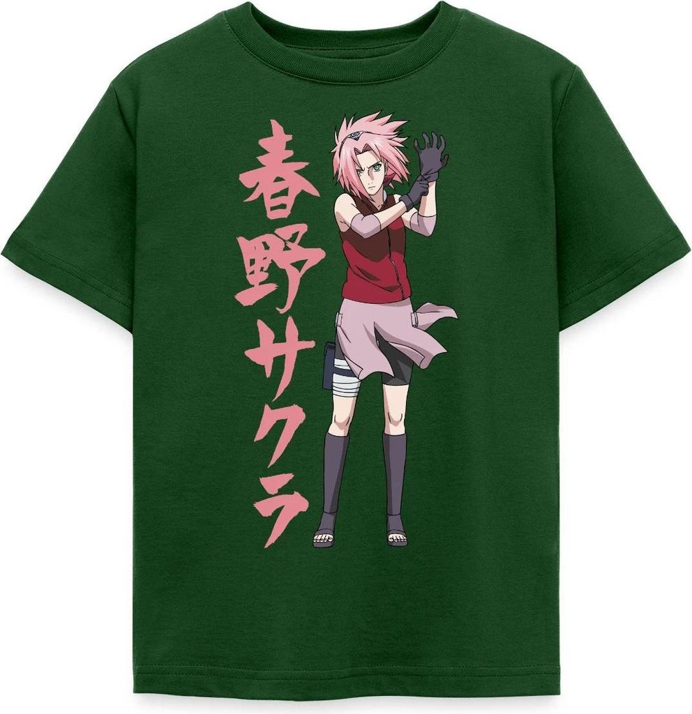 Spreadshirt Naruto Shippuden Cooles Design Mit Sakura Kinder T-Shirt, 98/104 (3-4 Jahre), Forstgrün