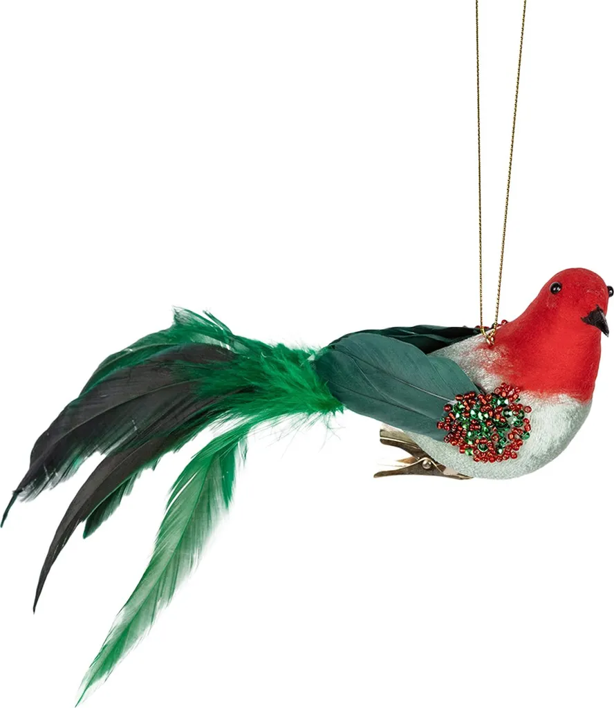 1 pezzo di ornamento per uccelli in schiuma con piume, decorazione natalizia con cordoncino e clip per decorazioni festive