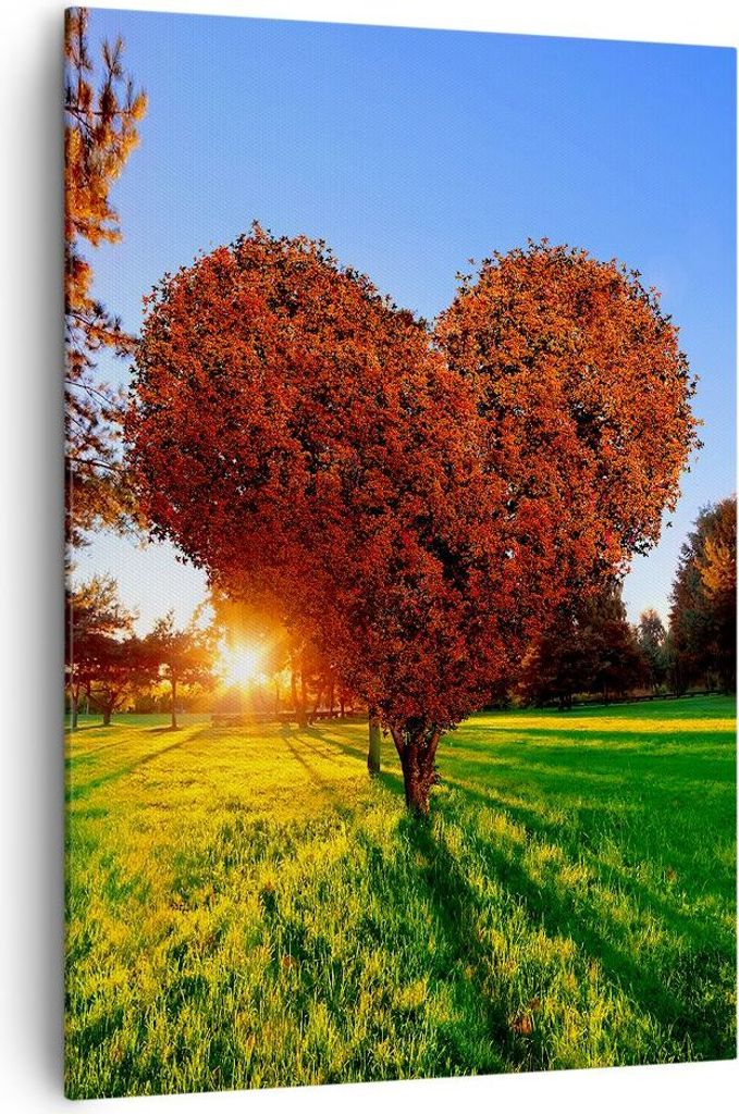 Bild auf Leinwand - Leinwandbild - Einteilig - Baum Park Frühling Herz - 70x100cm - Wand Bild - Wanddeko - Wandbilder - Leinwanddruck - Wanddekora...