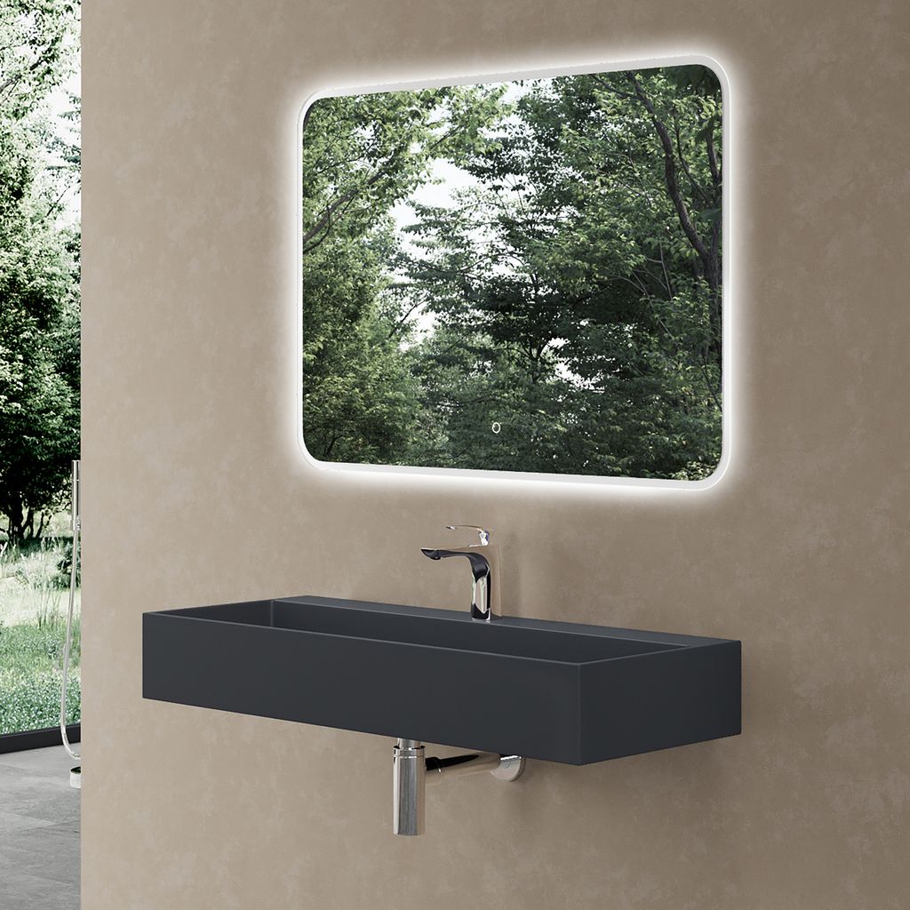 doporro Mineralguss Waschbecken Anthrazit matt 100x40x14 cm Produktbild