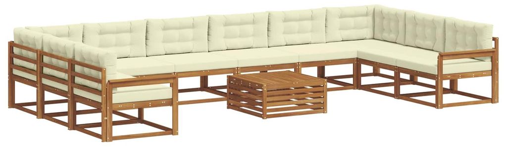 vidaXL Outdoor-Sofagarnitur mit Kissen 11 pcs Natur und Creme