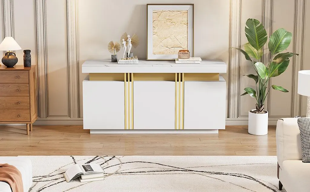 Buffet gain de place blanc 140cm pour optimiser les petits salons - 8