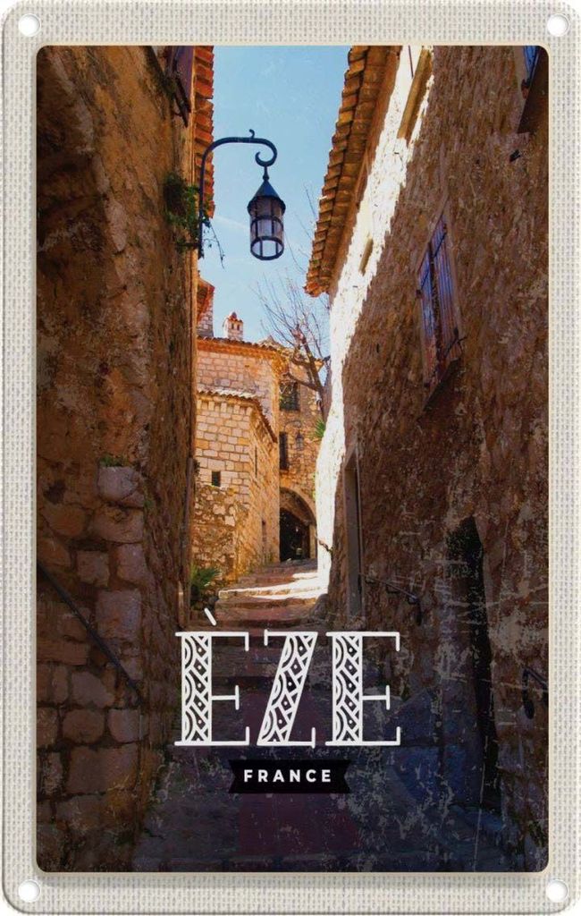 vianmo Blechschild 18x12 cm Retro Eze France Mittelalter Stadt Bildmotiv Reisemotiv Abenteuer Reisen Urlaub