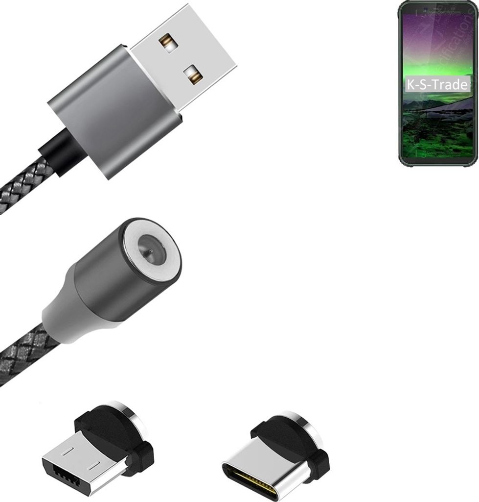 K-S-Trade Hochwertiges Magnet-Lade-kabel Sync-Kabel Daten-Kabel kompatibel mit Blackview BV5500 Pro mit USB-Typ-C-Anschluss und Micro-USB-Anschluss 2A