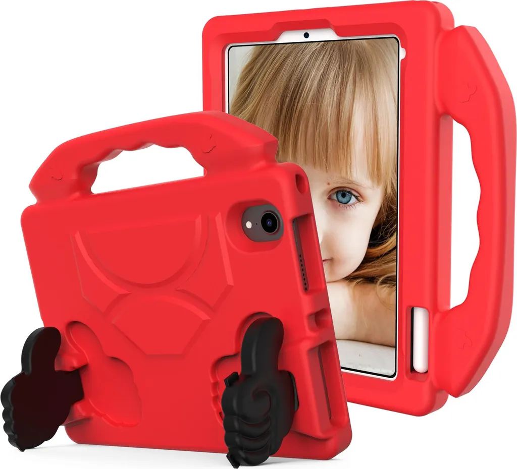Custodia per bambini per iPad mini (2024)/iPad mini (A17 Pro)/iPad mini (2021)/iPad mini 6 8,3", leggera custodia in schiuma EVA con maniglia e supporto Rosso
