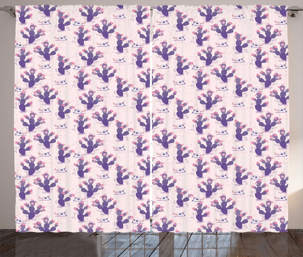 Rideau à fronces Cactus et motifs désertiques 280x225 cm Rose Violet