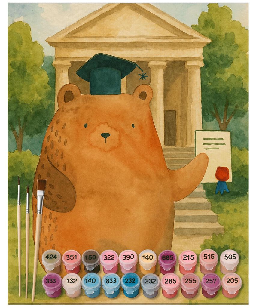 Mr. & Mrs. Panda Malen nach Zahlen Bär Prüfung Design 40 x 50 cm Mit Rahmen - Weiß - Geschenk, Bestanden, kreativ set, DIY, Leinwand, Abitur, Pr...