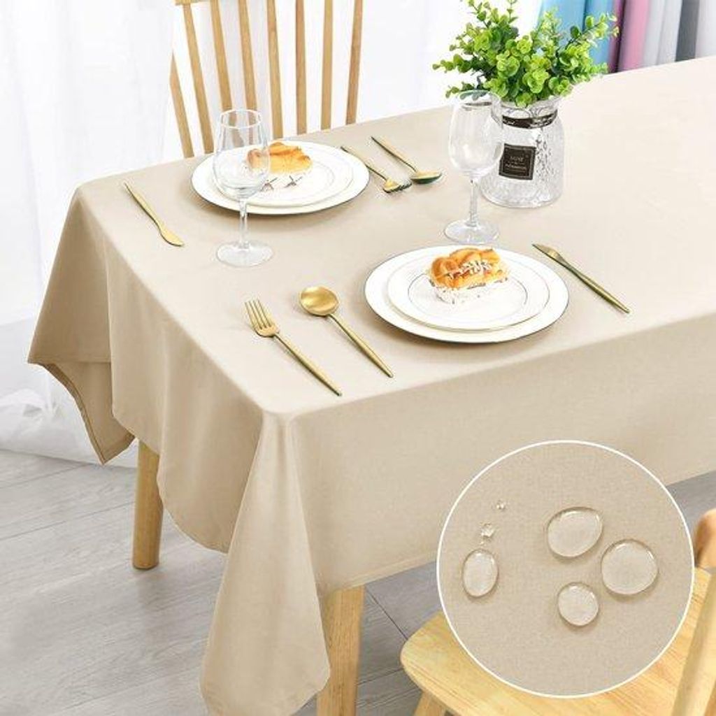 Beige Wasserbeständiges Tuch 135x200cm, waschbar, wasserdicht für Esszimmer, Garten, Party, Hochzeit oder Haushalt.