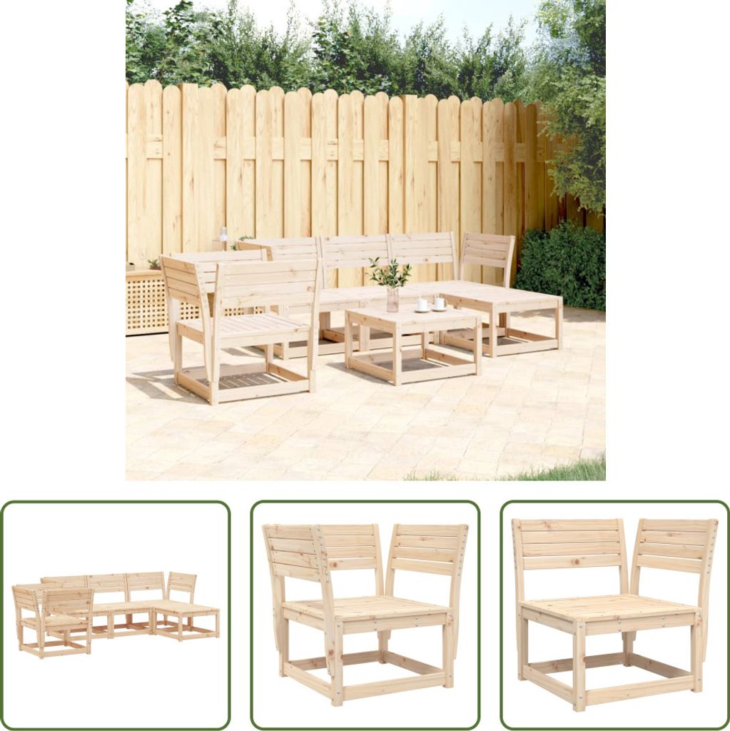 The Living Store 5-tlg. Garten-Lounge-Set Massivholz Kiefer
