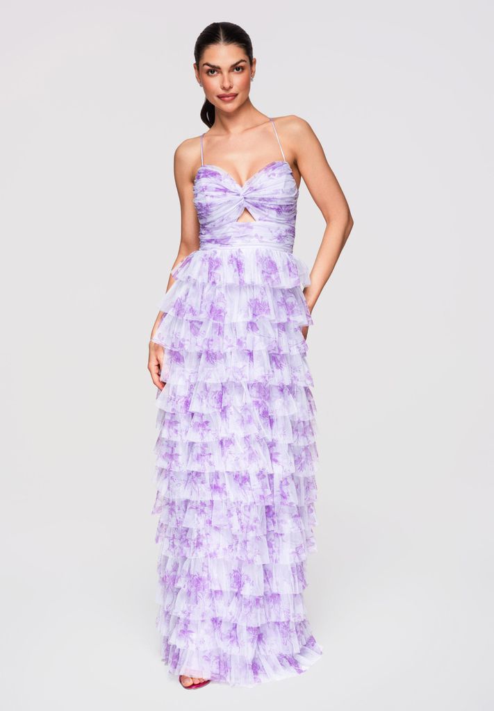 LARICA Maxikleid Abendkleid Tüll Spitze Elegant LA-OM-DLR317 violet S