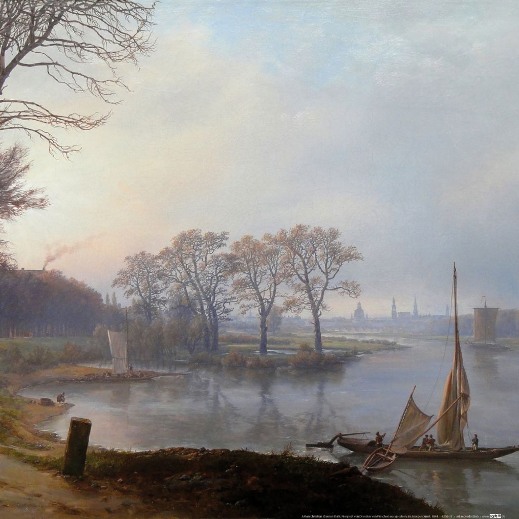 Johan Christian Dahl Kunstdruck Bild - Aussicht Auf Dresden Von Pieschen Aus Gesehen Im Morgendunst, 1844 (40 x 40 cm)