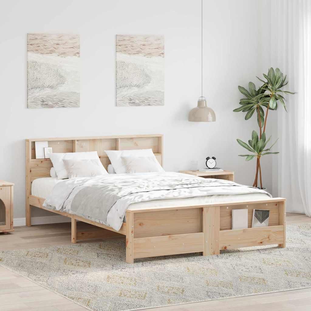 Möbel Bettgestell mit Kopfteil Braun 150 x 200 cm Massivholz Kiefer - Klassische Betten 3394222