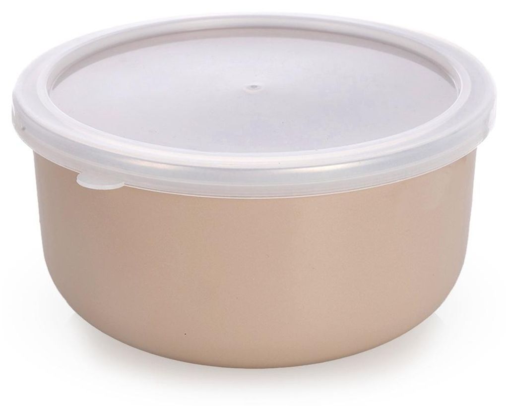 Orion | Emaille-Schüssel - Ø 16,5 cm - Induktionsgeeignet - Emaillierter Stahl - Vorratsschüssel Beige mit Deckel