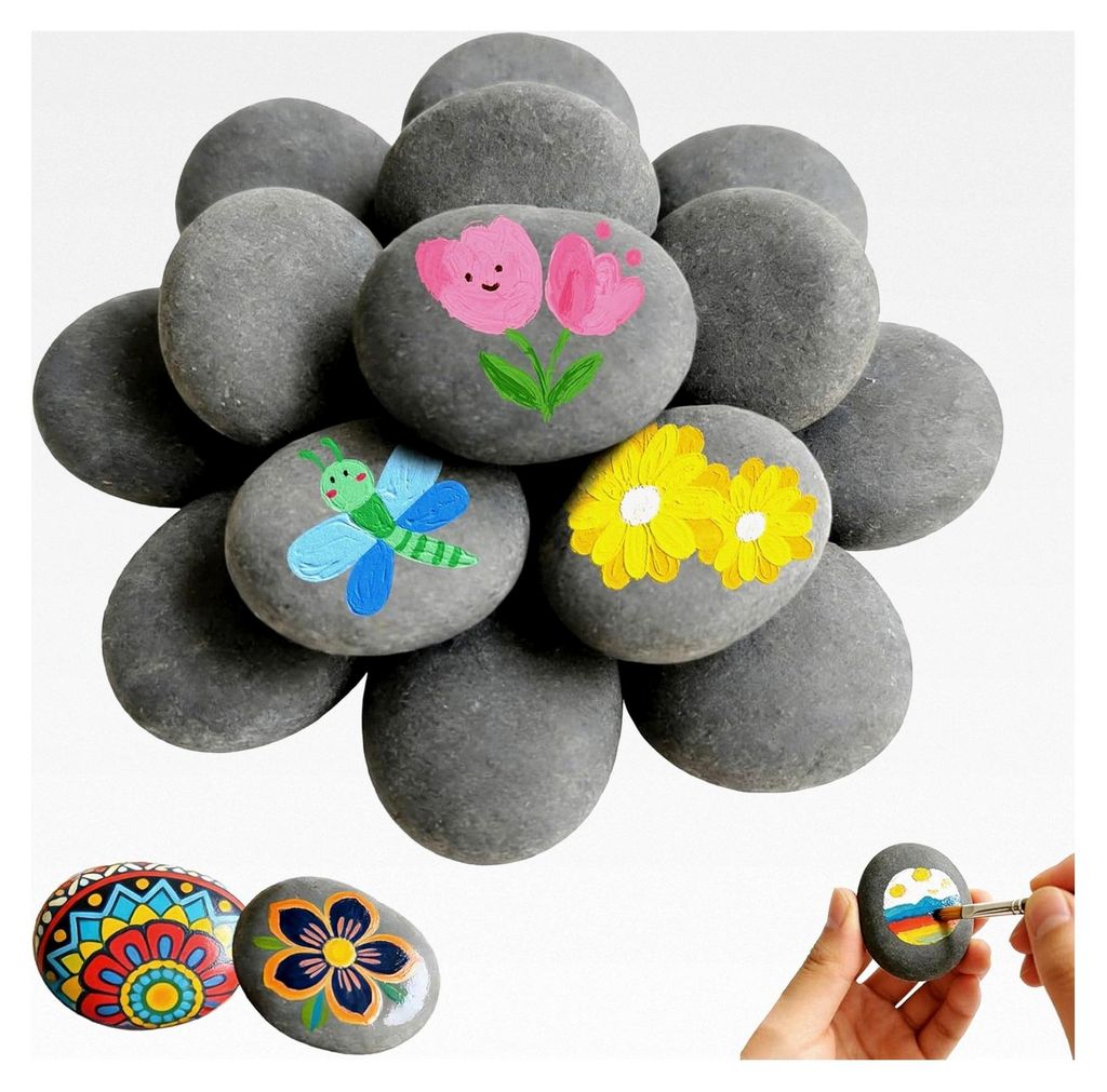 50 Stück Natursteine zum Bemalen, 1-3 cm Flache Kieselsteine für Bastelarbeiten, Dekosteine für Malerei und DIY-Dekoration