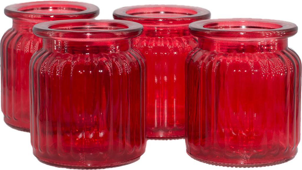 Windlicht Glas gerillt 8x9cm 4er Set rot