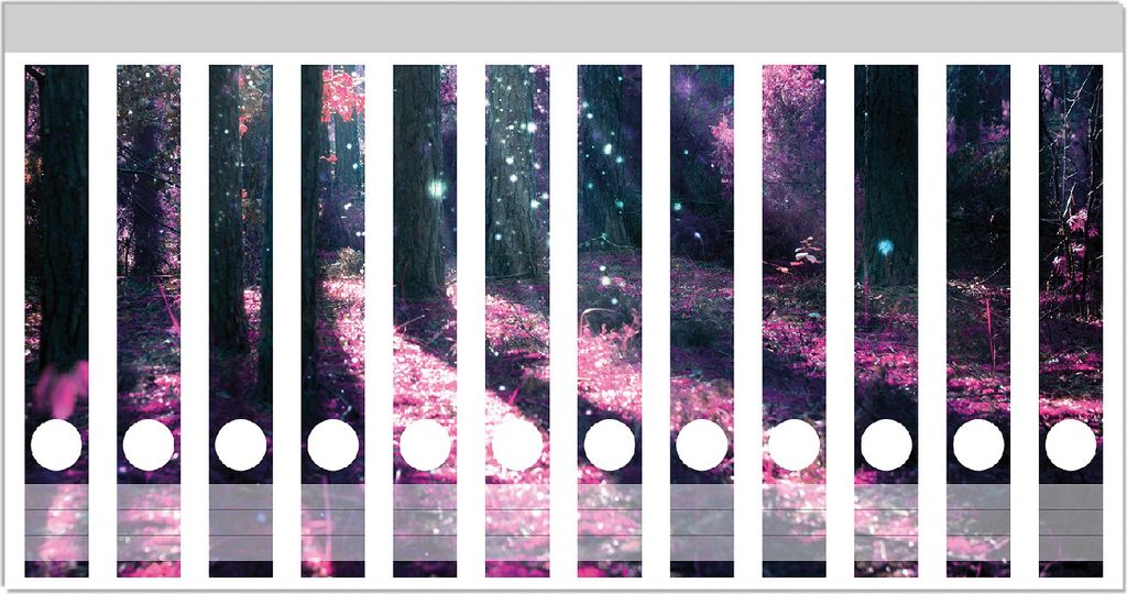 Wallario Ordnerrücken Sticker, selbstklebend für schmale Ordner, 12 Stück, Motiv Fantasie im Wald - Pinke Blumen in der Sonne