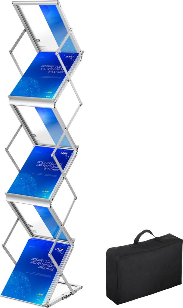 Literaturständer, 6 Taschen, Pop-Up-Aluminium-Magazinständer, leichter Kataloghalter, Ständer mit Tragetasche für Wohnzimmer, Hotel, Messe, Aus...