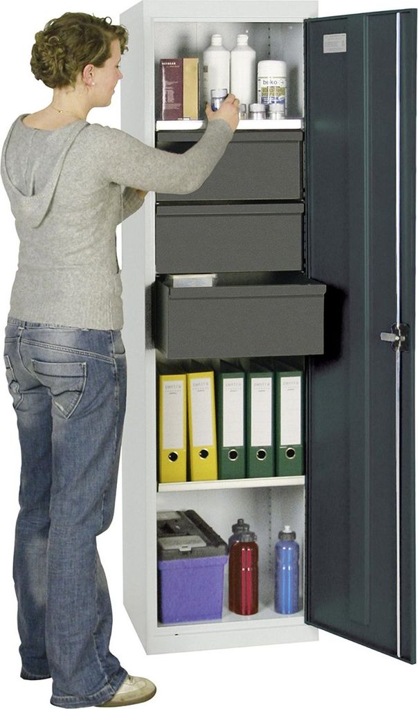 Stumpf Werkzeug- und Materialschrank Serie 3000 lichtgrau / anthrazitgrau + 3 Schubladen 200 mm + 3 Auszugsböden - 3005471