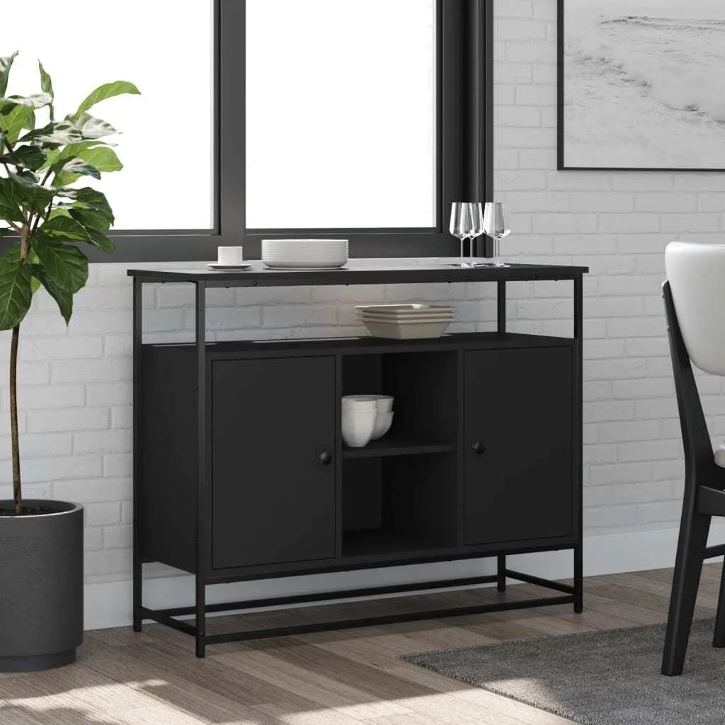 Commode vitrine Sideboard Noir 100cm en bois composite pour le salon