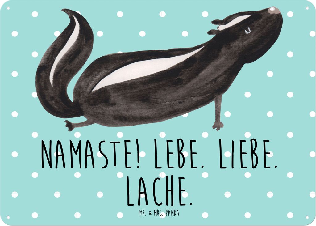 Mr. & Mrs. Panda Wandbild Stinktier Yoga DIN A5 - Türkis Pastell - Geschenk, Schild, Namaste, Skunk, tafel, wandtafel, Wildtier, Liebe, Raubtier, ...