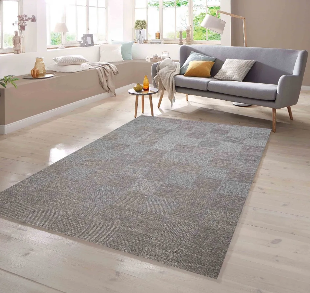 Tapis de Salon et Terrasse Gris à Carreaux - Décoration Polyvalente