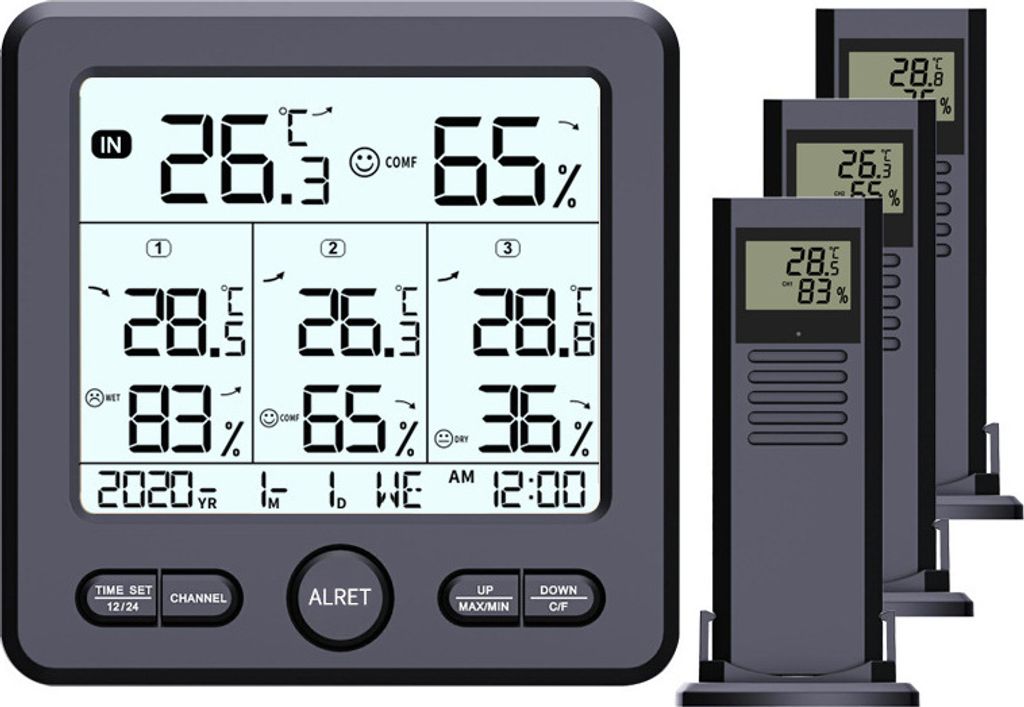 INF Digitales Thermometer/Hygrometer mit 3 Fernsensoren Produktbild 