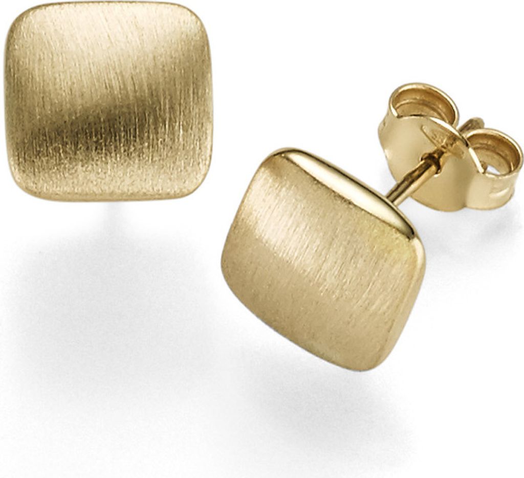 Paar Ohrstecker Quadrat 9mm abgerundet mattiert gebürstet 585 Gold Gelbgold