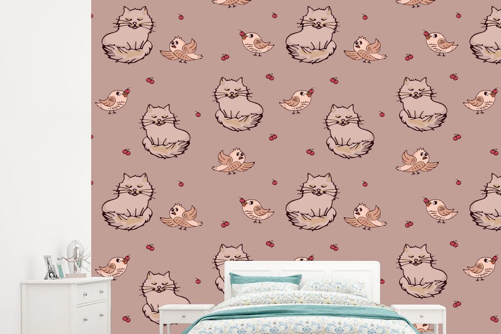 MuchoWow Fototapete für Wohnzimmer oder Schlafzimmer Wandtapete Vinyl Motivtapete Tiere - Kinder - Muster - 265x240 cm - Zimmer für Kinder