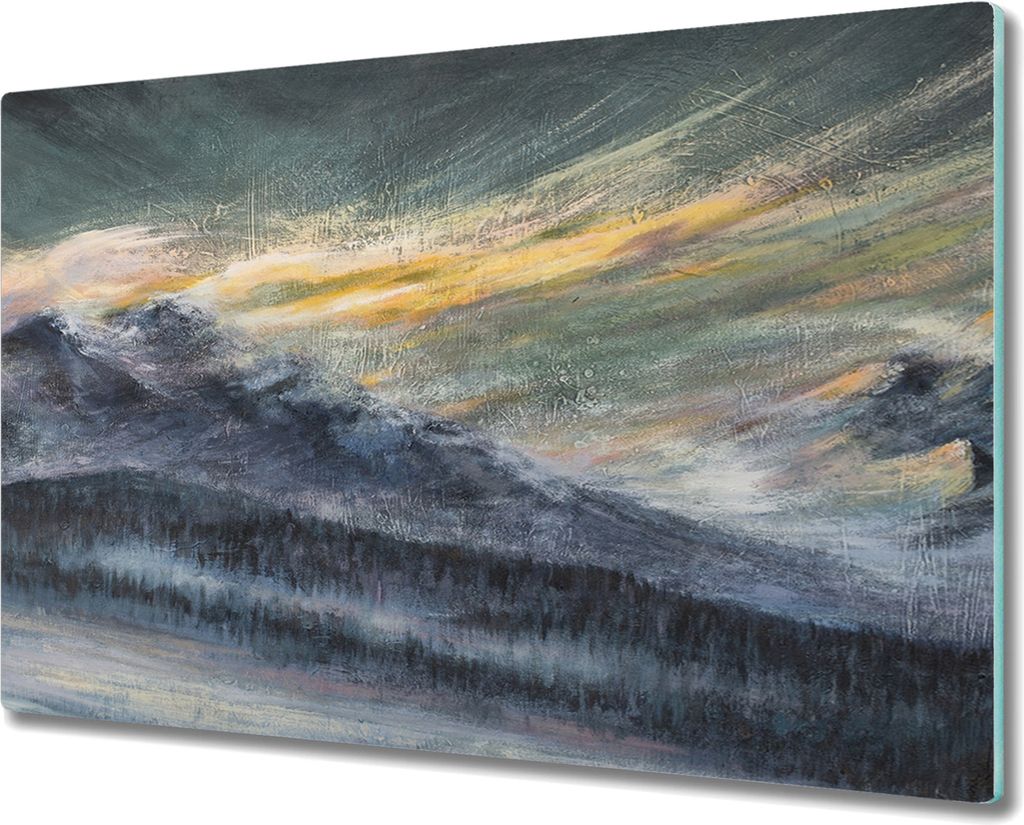 Coloray Kochplattenabdeckung Herdabdeckplatte 80x52 cm Hackbrett Schneidebrett Küchenbrett - Winter-Schnee-Berg Natur