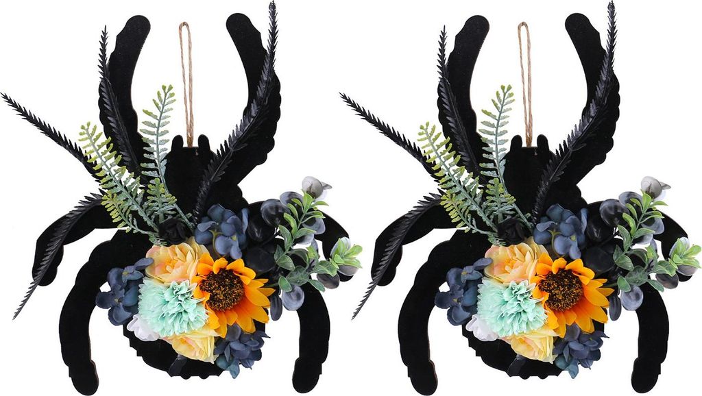 Spinnenkranz, schwarzer Spinnenkranz aus Holz mit künstlichen Blumen, hängende Dekoration für die Haustür, für Blumenarrangements, Halloween, ...