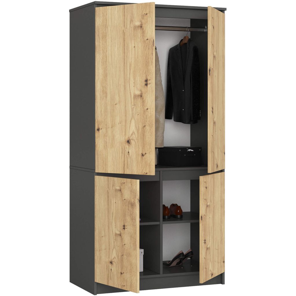 Kleiderschrank S90 90cm Garderobe 4 Türen Schrank 4 Fächer 180cm hoch 51cm tief CLP