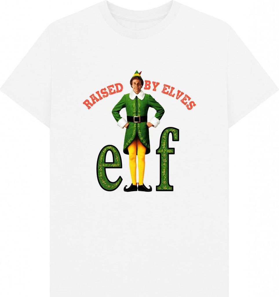 Elf - "Raised By Elves" T-Shirt für Herren/Damen Uni PN2072 (S) (Weiß)