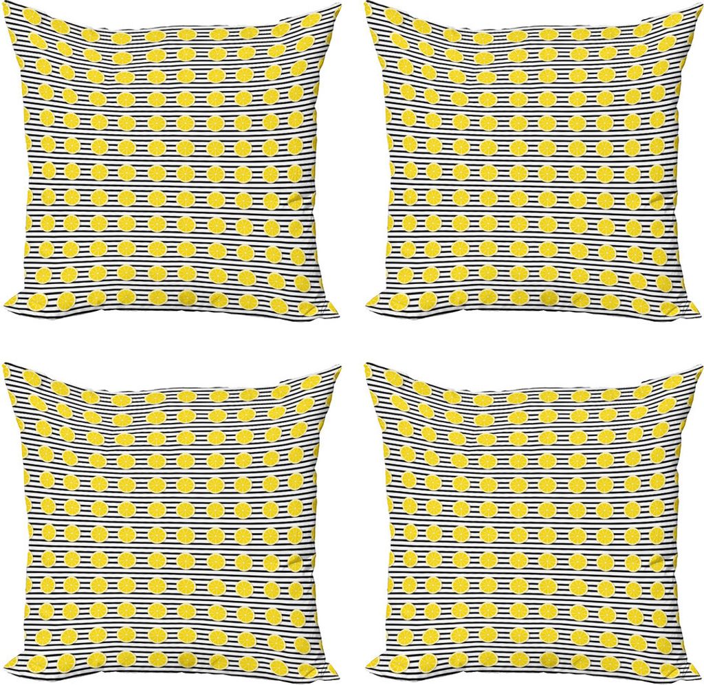 ABAKUHAUS Zitronen Kissenbezug Set (4 Stück), Zitrusfrüchte in Scheiben Kunst, Moderner Doppelseitiger Digitaldruck, 45 cm x 45 cm, Yellow Koksgraue