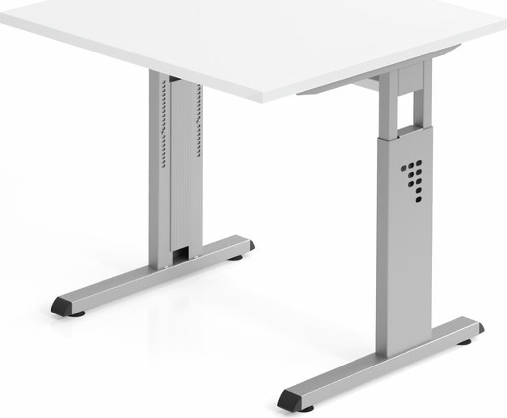 Sitz-Steh-Schreibtisch Juhani | Weiß | Breite 80cm | Höhe 65-85cm | stufenlos höhenverstellbar | Rechteckform