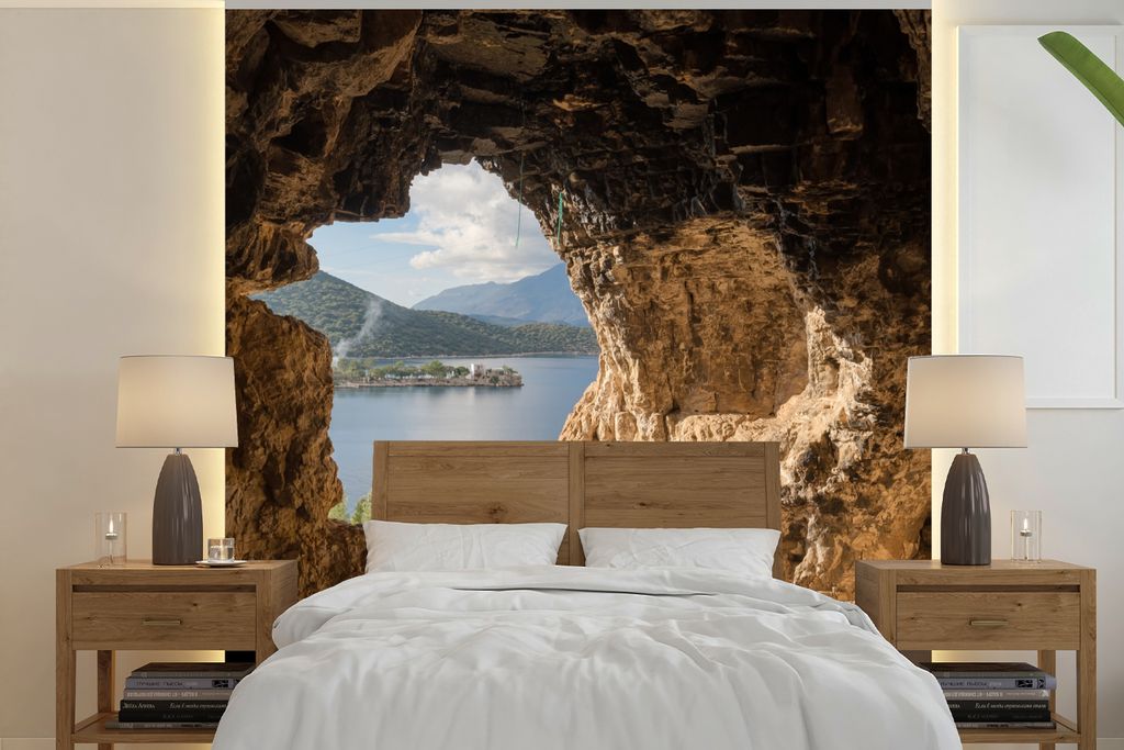 MuchoWow Fototapete für Wohnzimmer oder Schlafzimmer Wandtapete Vinyl Motivtapete Wasser - Höhle - Natur - Landschaft - 350x350 cm - Schlafzimm...