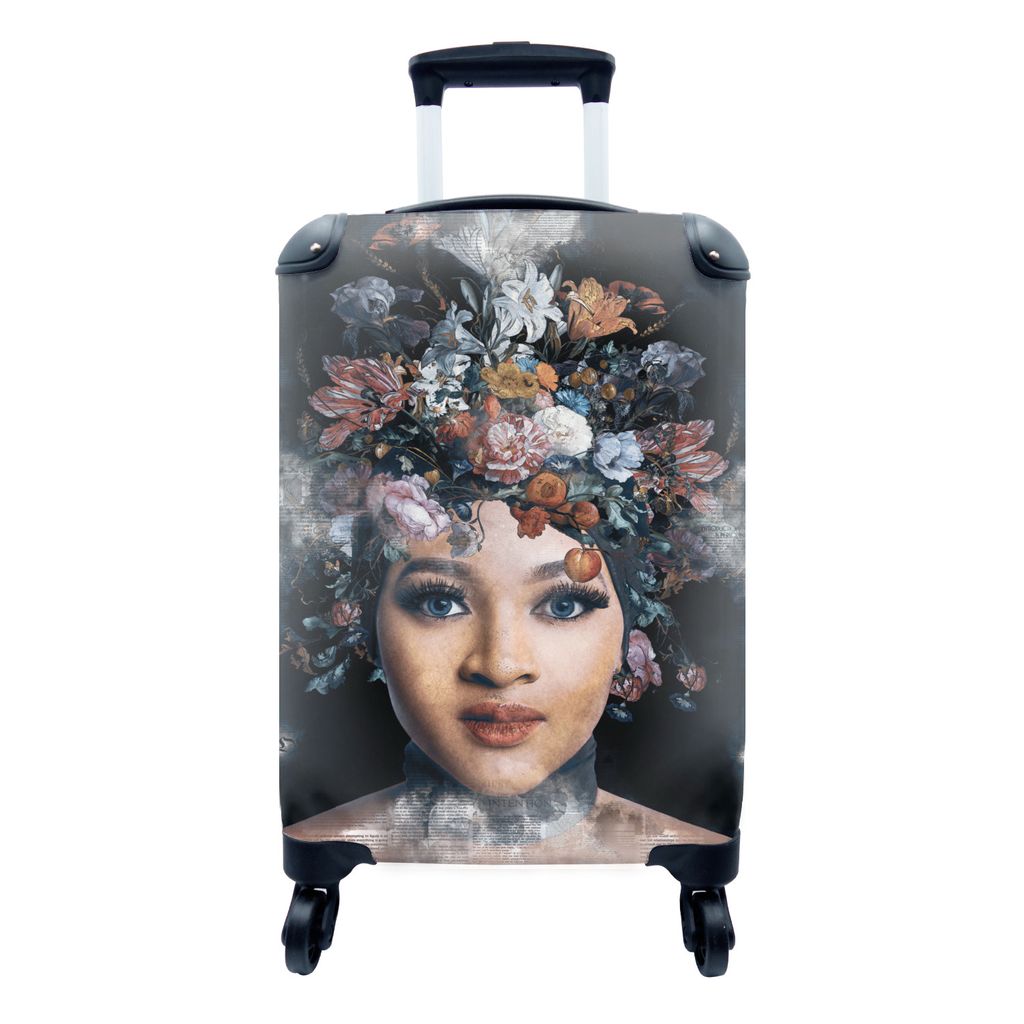 MuchoWow Koffer Handgepäck Trolley Rollkoffer Kleine Reisekoffer mit 4 Rollen - Blumen - Farben - Frauen - Cabin Size < 55x40x23 cm & 55x40x20 c...