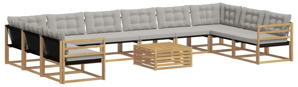 vidaXL Outdoor-Sofagarnitur mit Kissen 11 pcs Weiß und Hellgrau