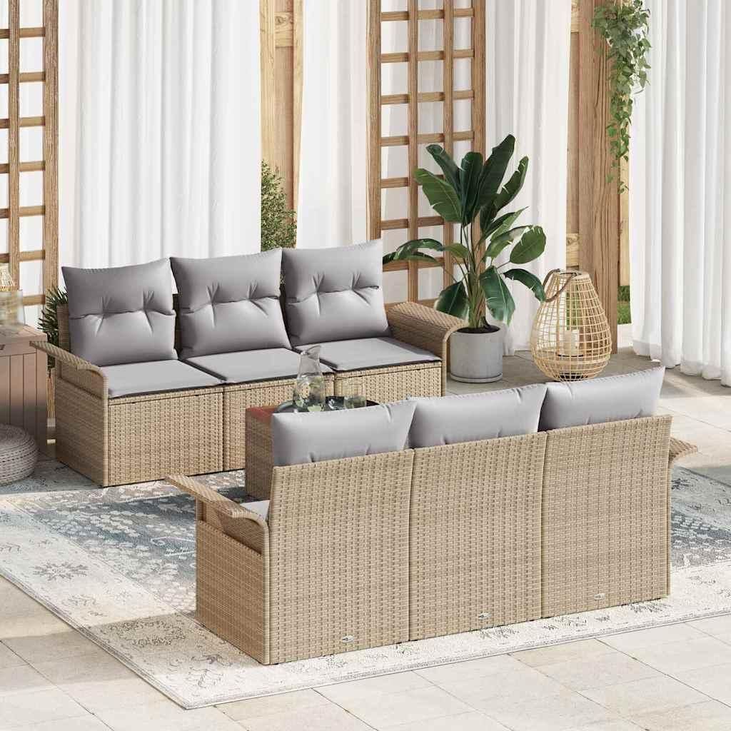 Maison Exclusive - Gartensofa-set mit Kissen 7 pcs Beige Poly-Rattan