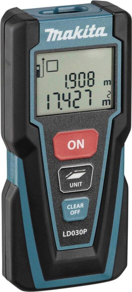 A Makita LD030P laser distance measurer is shown against a white background.
