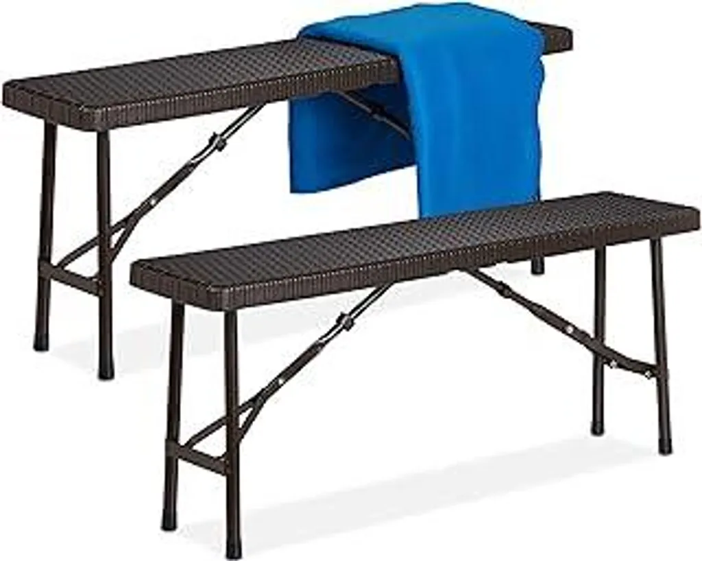 Set di 2 panche da birreria, panche pieghevoli per feste in terrazza e giardino, plastica, panche da campeggio HBT: 42x100x25 cm, marroni